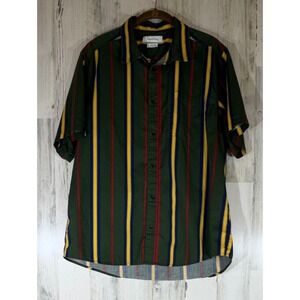 Urban‎ Outfitters Button Down Shirt Large Green Vertical Stripe Short Sleeve